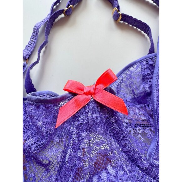 AGENT PROVOCATEUR Rei Electric Purple Lace Coral Bow Balconette Bra, Size 36E - Picture 9 of 16